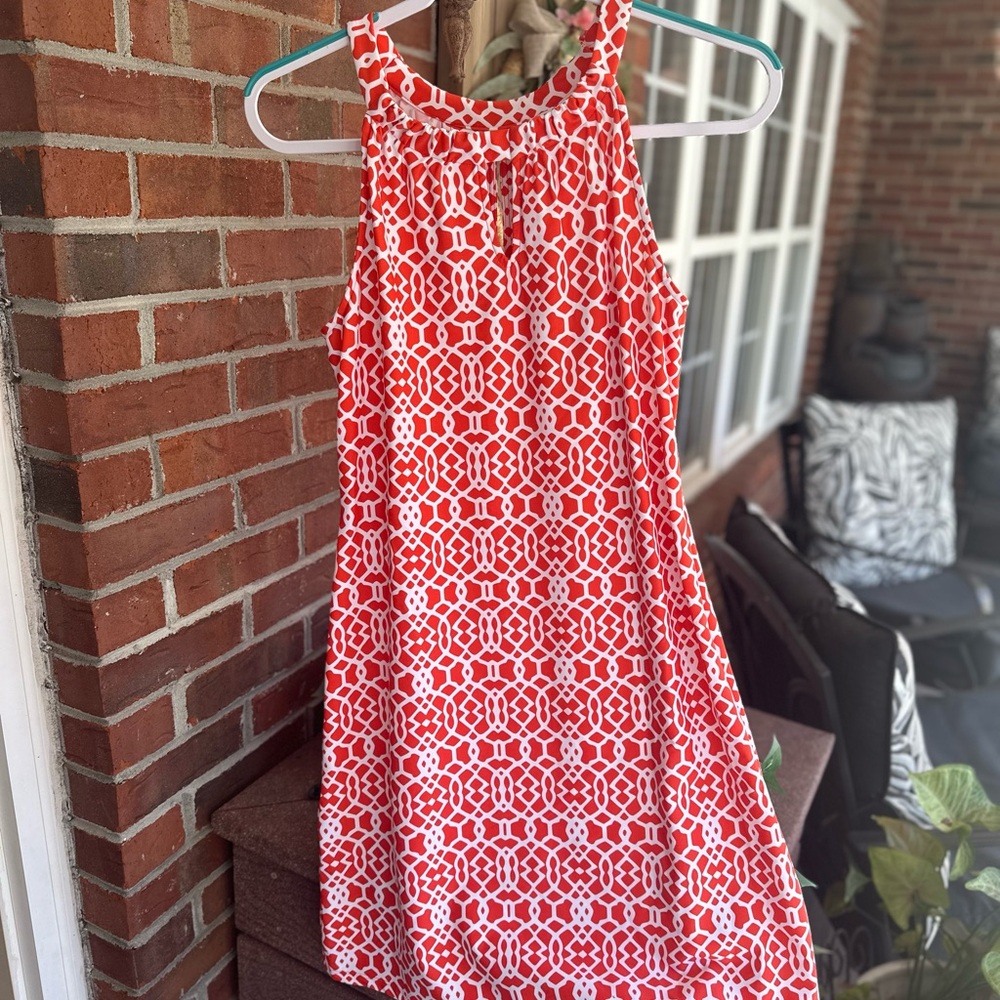 Jude Connally orange and White Lisa Sleeveless  Shift Dress, size medium